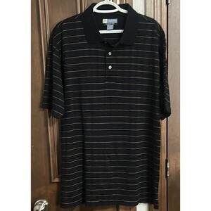 Jos A Bank Leadbetter Golf Polo Shirt Mens XL Black Striped Short Sleeve